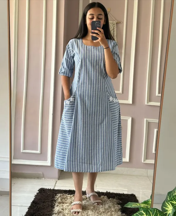 South_Cotton_A-line_Onec_Piece_Sky_Blue_Midi_Dress