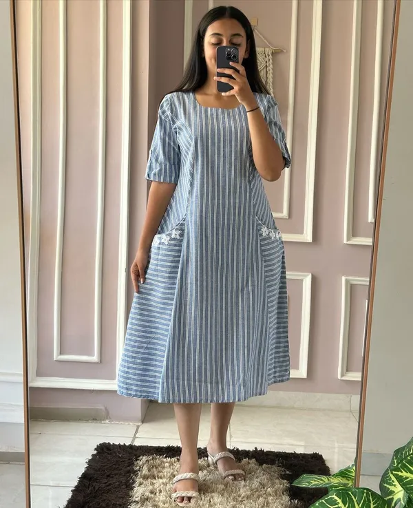 South_Cotton_A-line_Onec_Piece_Sky_Blue_Midi_Dress