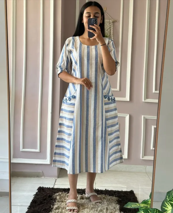 South_Cotton_A-line_Onec_Piece_Beige_Midi_Dress