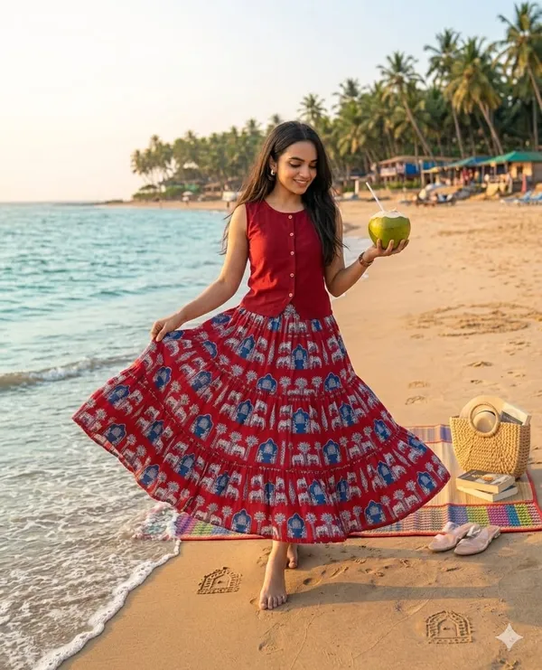 Red_Color_Printed_Cotton_Skirt_Top