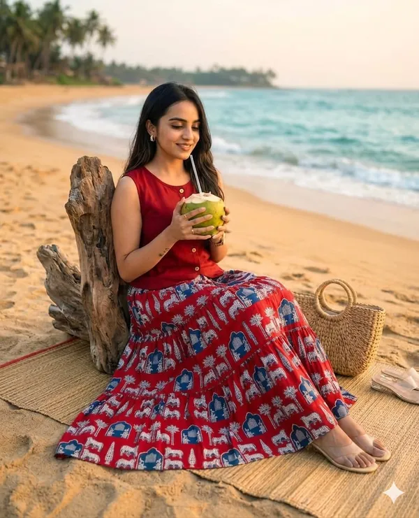 Red_Color_Printed_Cotton_Skirt_Top