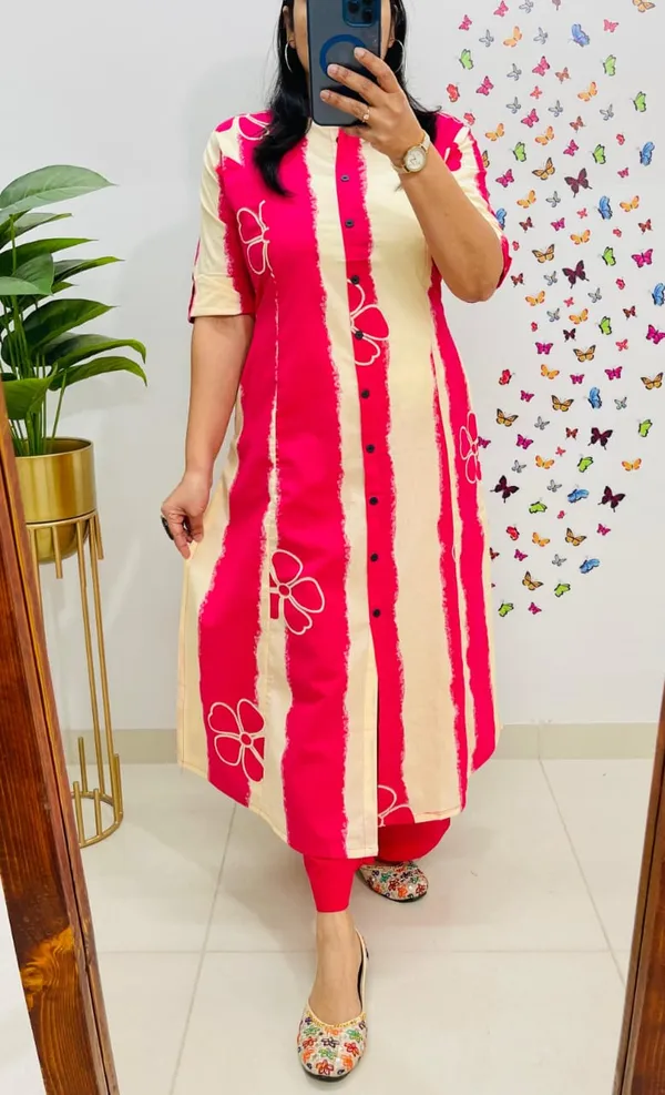 Floral_Print_Cotton_Pink_Kurti_Plazo_Set