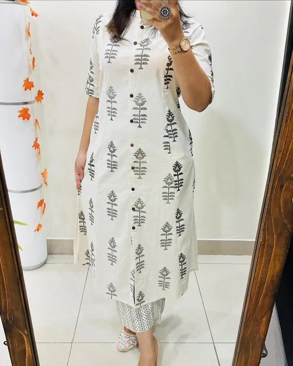 Printed_Cotton_White_Kurti_Plazo_Set