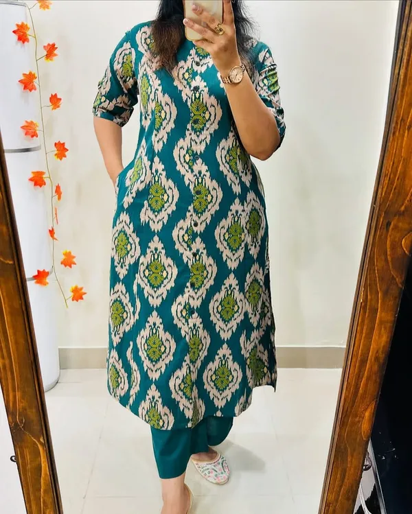 Printed_Cotton_Green_Kurti_Plazo_Set