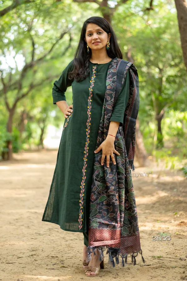 Green_South_Cotton_(Suit_Set)_Kurti_Pant_Dupatta_For_Women