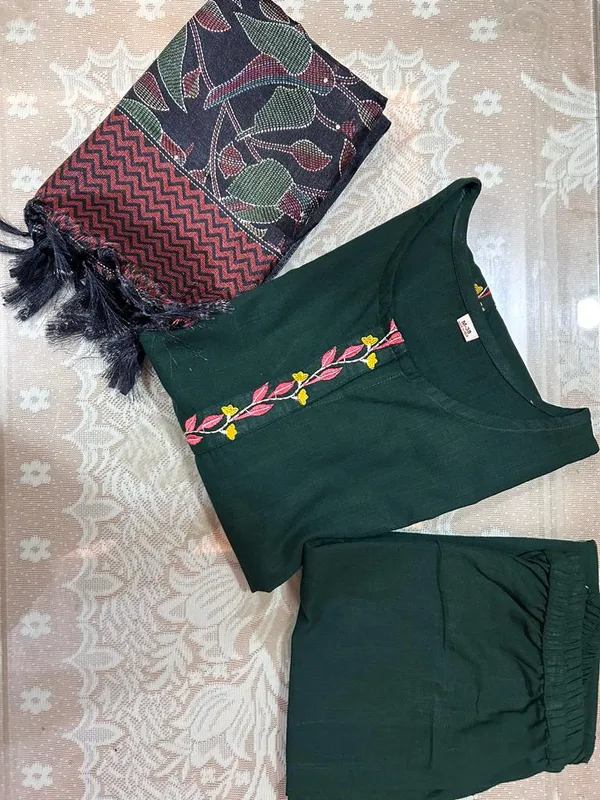 Green_South_Cotton_(Suit_Set)_Kurti_Pant_Dupatta_For_Women