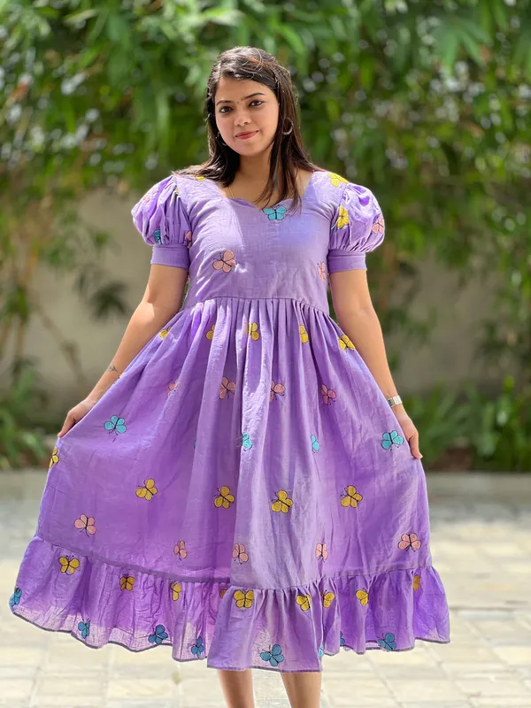 Cotton Embroidered Stitched Kurti - Stunning Poppy (TS-004B-Purple)