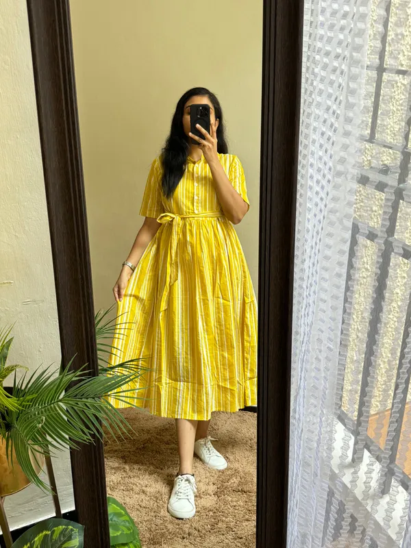 Beautiful_Puff_Sleeves_Yellow_Cotton_Midi_Kurti