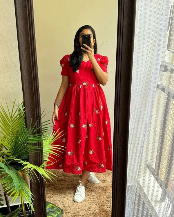 Red_Embroidary_Work_Cotton_Midi_Kurti_for_women