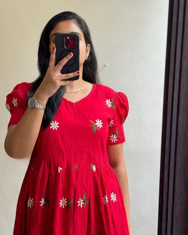 Red_Embroidary_Work_Cotton_Midi_Kurti_for_women
