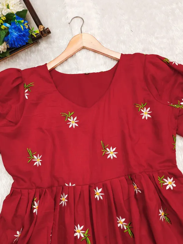 Red_Embroidary_Work_Cotton_Midi_Kurti_for_women