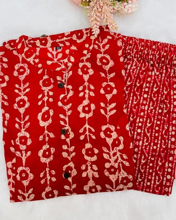 Beautiful_Floral_Print_Red_Cotton_Kurti_Plazo_Set