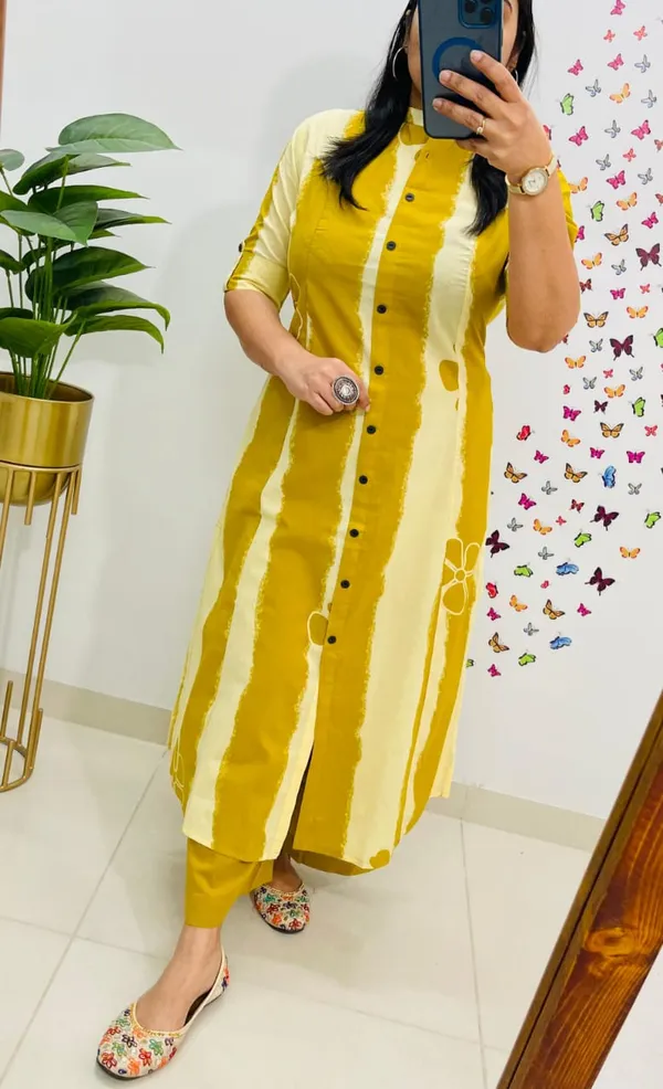 Floral_Print_Cotton_Yellow_Kurti_Plazo_Set