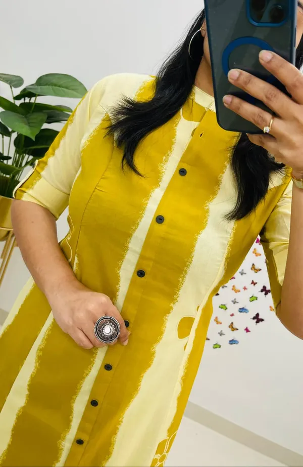 Floral_Print_Cotton_Yellow_Kurti_Plazo_Set