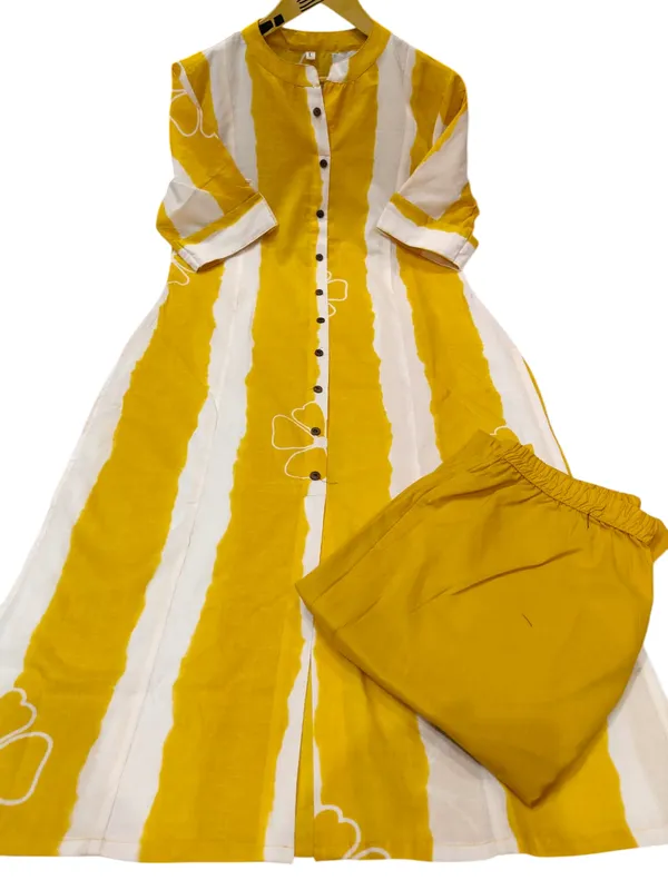 Floral_Print_Cotton_Yellow_Kurti_Plazo_Set