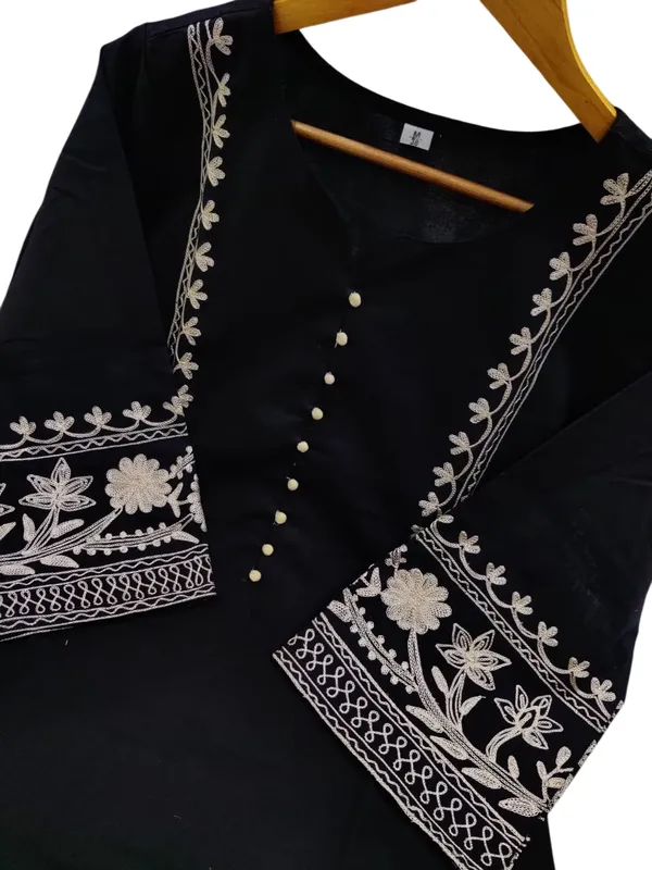 Aari_Work_Black_Cotton_Kurti_Plazo_Set