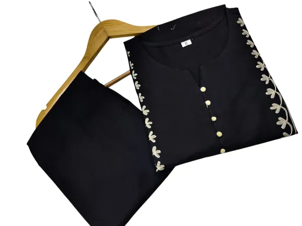 Aari_Work_Black_Cotton_Kurti_Plazo_Set