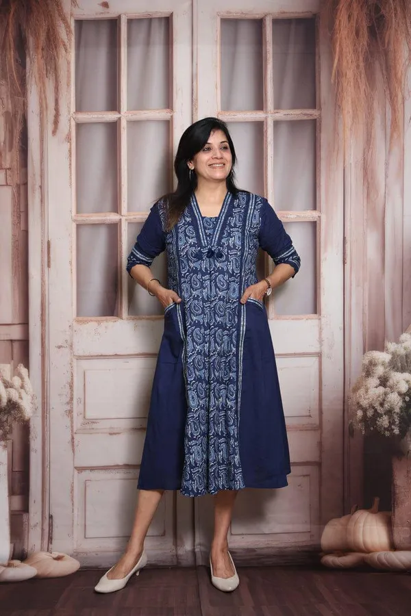 Kalamkari_Print_Aline_Blue_Cotton_Middy