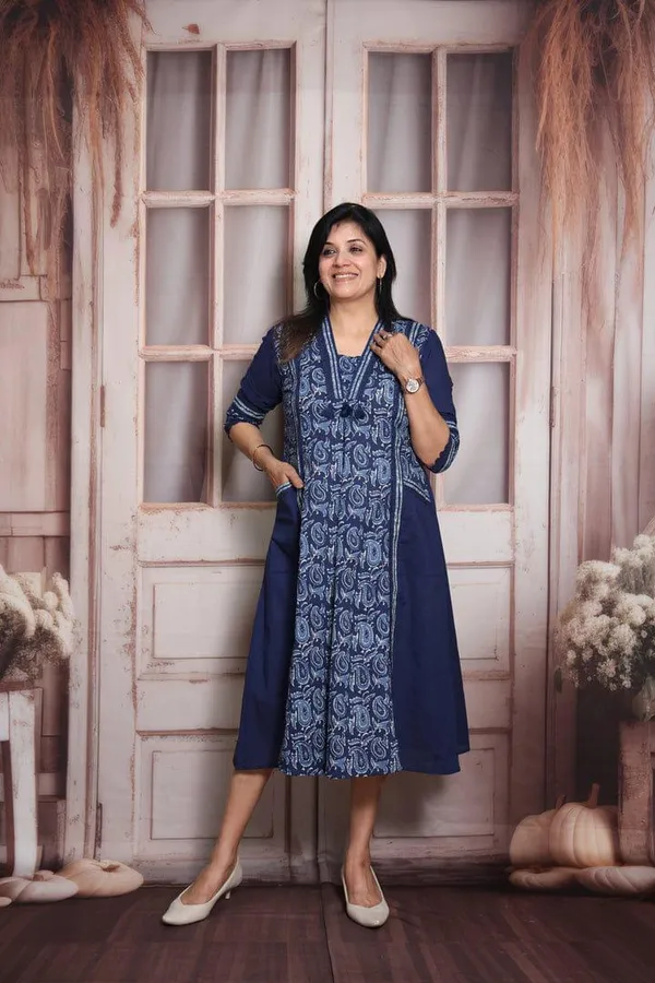 Kalamkari_Print_Aline_Blue_Cotton_Middy