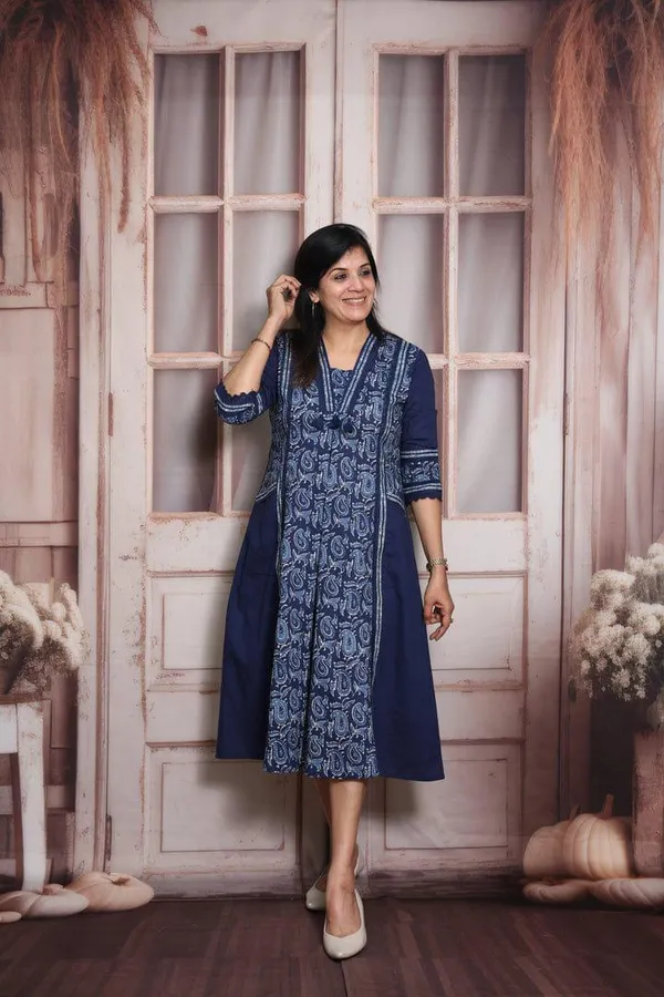 Kalamkari_Print_Aline_Blue_Cotton_Middy
