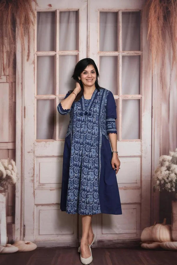 Kalamkari_Print_Aline_Blue_Cotton_Middy