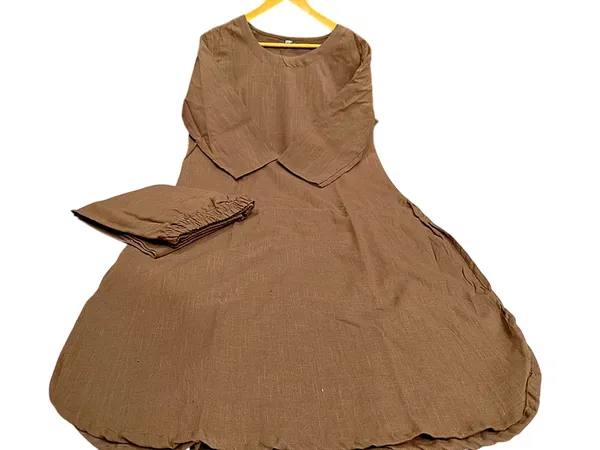 Brown_Color_South_Cotton_Kurti_Plazo_Set