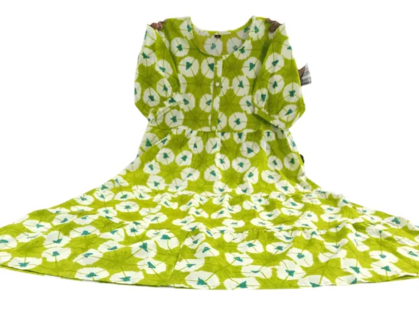 ikkat_Print_Cotton_Full_Flair_Green_Middi_Gown