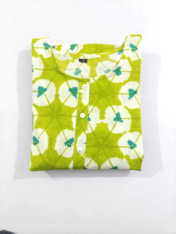 ikkat_Print_Cotton_Full_Flair_Green_Middi_Gown