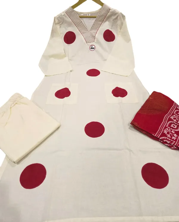 Cream_Color_Polka_Print_Cotton_Suit_Set