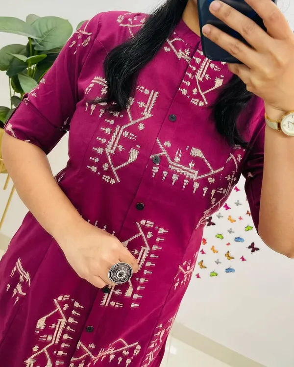 Printed_Cotton_Dark_Pink_Kurti_Plazo_Set