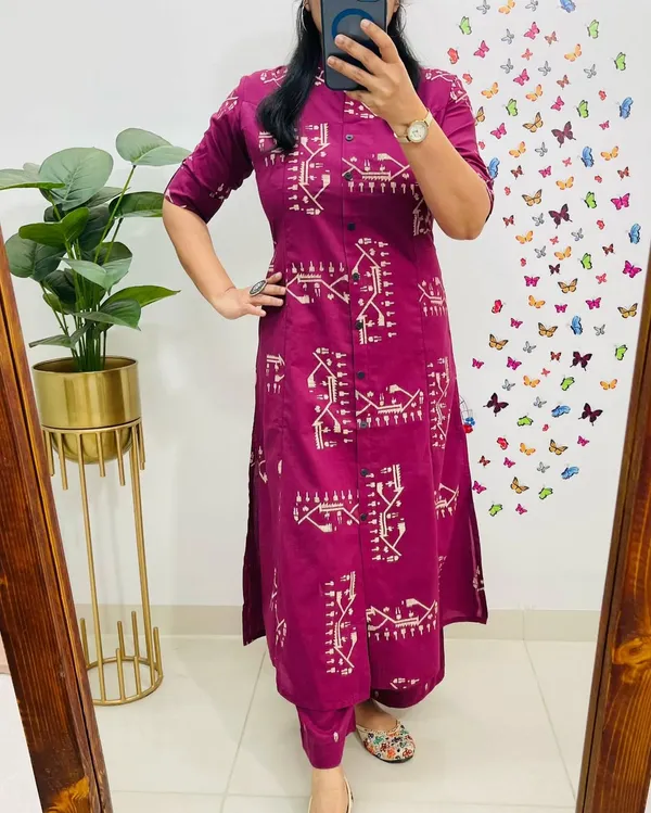 Printed_Cotton_Dark_Pink_Kurti_Plazo_Set