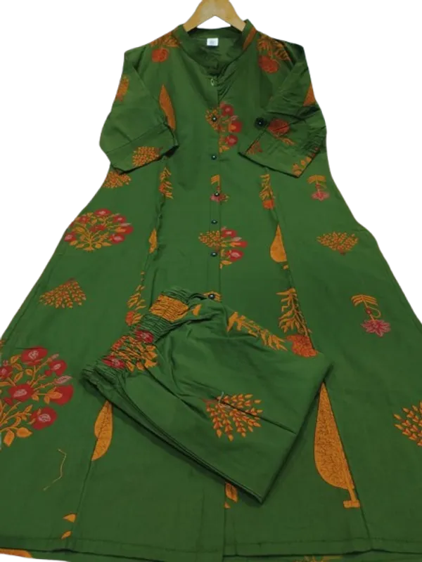 Printed_Cotton_Green_Kurti_Plazo_Set