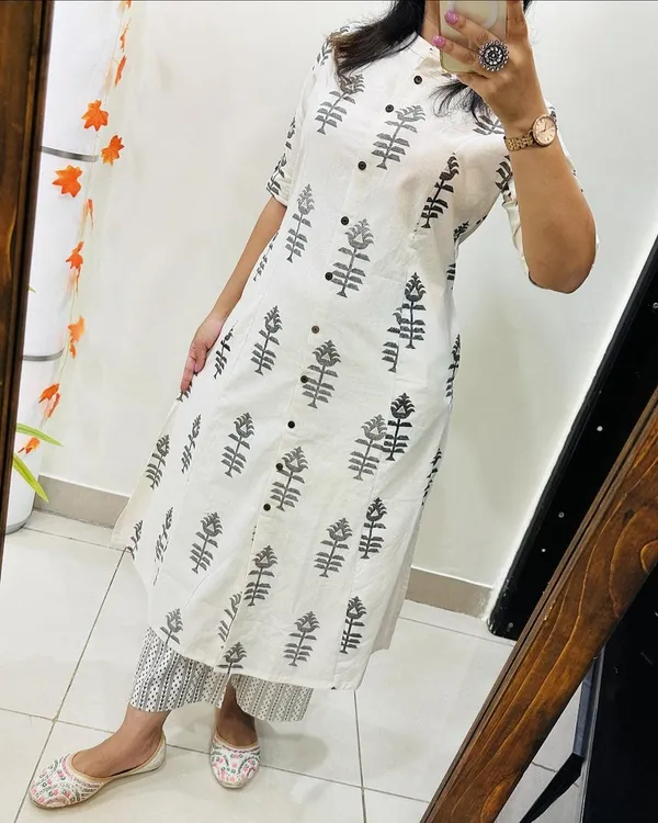 Printed_Cotton_White_Kurti_Plazo_Set