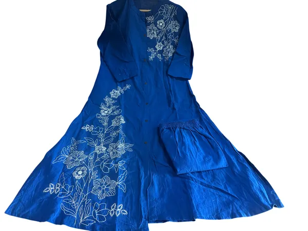 A-line_Embroidary_Work_Blue_Cotton_Slub_Co-ord_Set