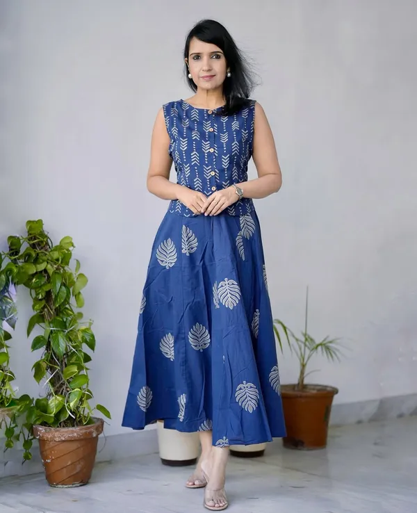 Printed_Blue_Color_Cotton_Skirt_Top