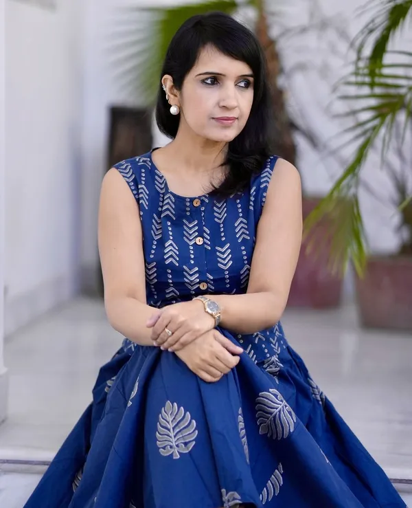 Printed_Blue_Color_Cotton_Skirt_Top
