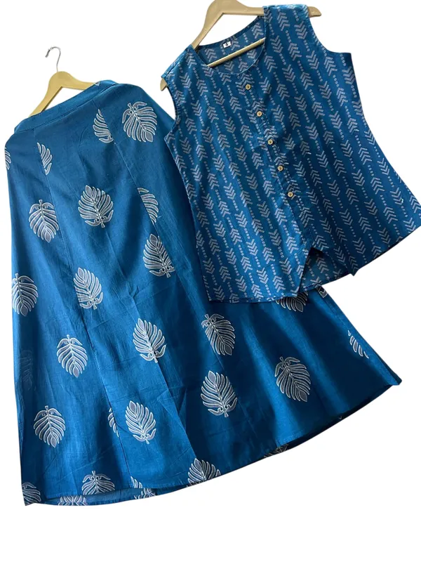 Printed_Blue_Color_Cotton_Skirt_Top