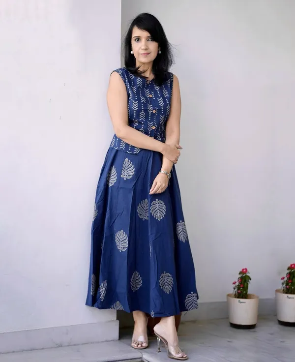 Printed_Blue_Color_Cotton_Skirt_Top
