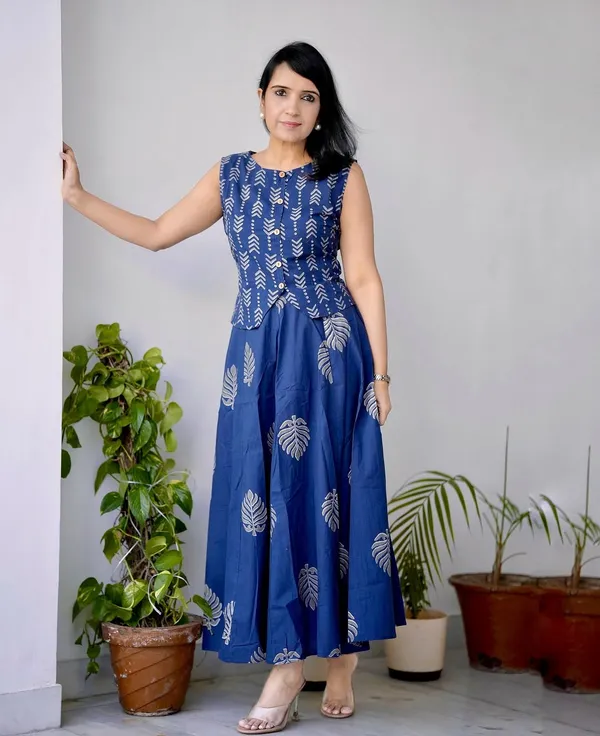 Printed_Blue_Color_Cotton_Skirt_Top