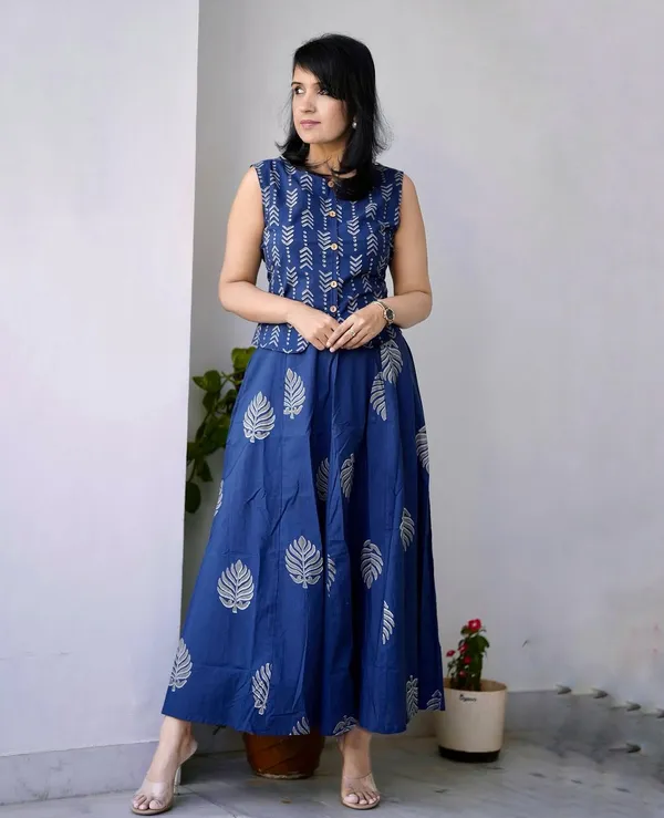 Printed_Blue_Color_Cotton_Skirt_Top