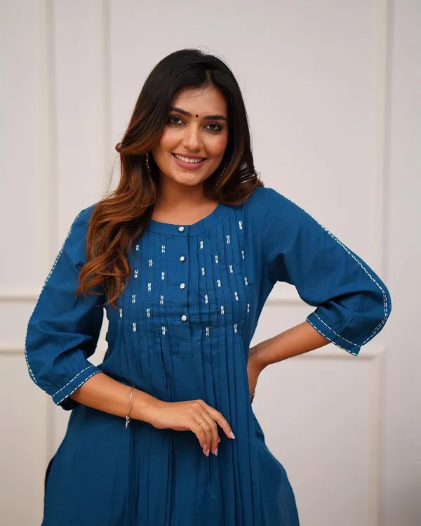 Beautiful_Teal_Blue_Cotton_Kurti_Pant