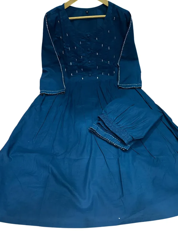 Beautiful_Teal_Blue_Cotton_Kurti_Pant