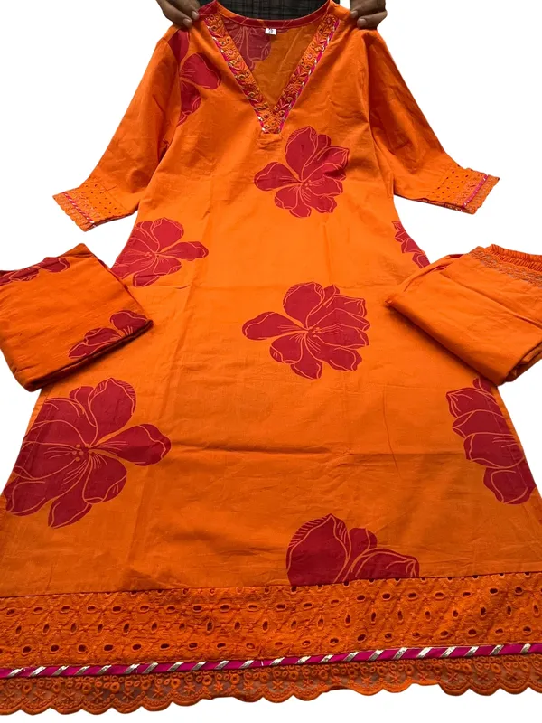 Embroidery_Work_Orange_Color_Cotton_Suit_Set