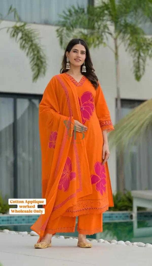 Embroidery_Work_Orange_Color_Cotton_Suit_Set