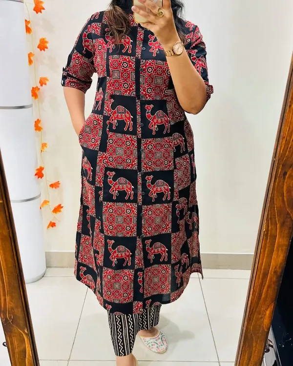 Camel_Print_Black_Kurti_Plazo_Set