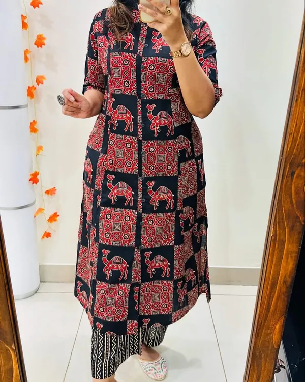 Camel_Print_Black_Kurti_Plazo_Set