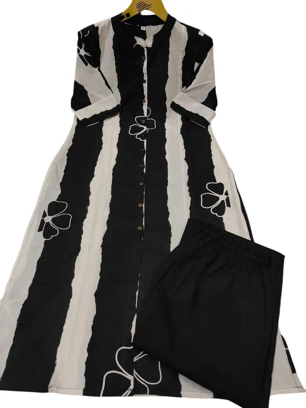 Floral_Print_Cotton_Black_Kurti_Plazo_Set