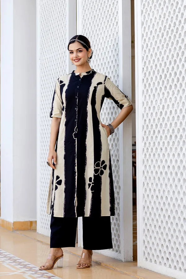 Floral_Print_Cotton_Black_Kurti_Plazo_Set
