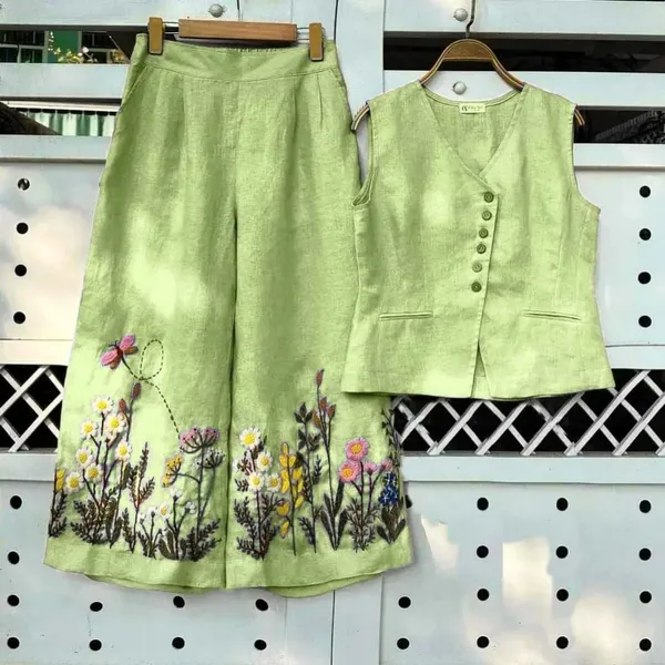 Embroidary_Work_Cotton_Slub_Green_Co_ord_Set