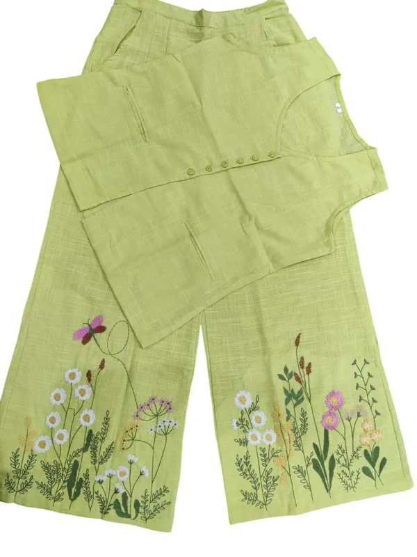 Embroidary_Work_Cotton_Slub_Green_Co_ord_Set